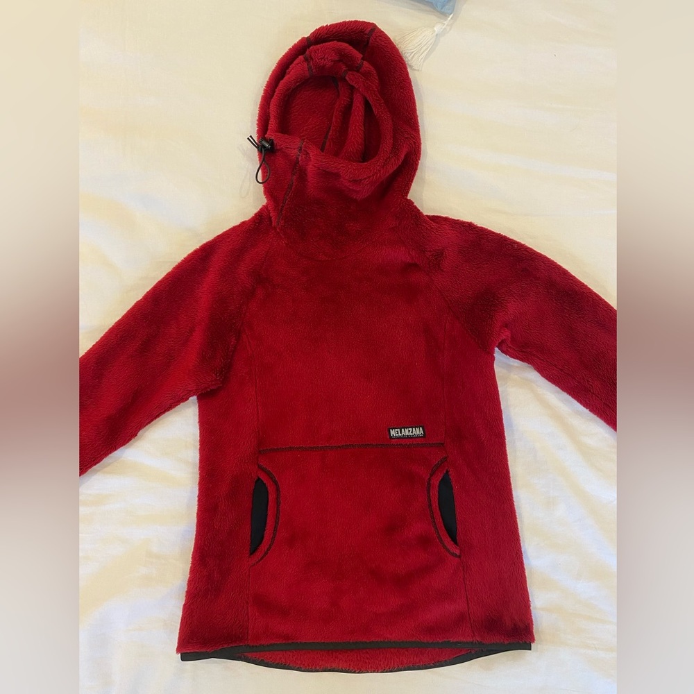 Melanzana Red Fleece Hoodie with Pocket